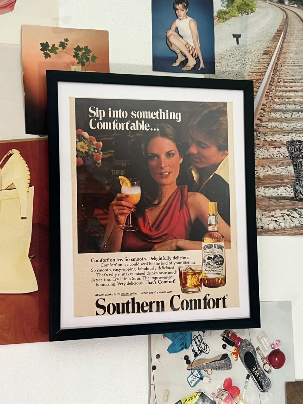 Vintage Southern Comfort Advertisement Framed Art Ad Home Decor Alcohol Bar